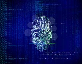 futuristic blue    abstract background. concept of security in  technology, information and Web address environment through fingerprints. Biometric identity control and approval.