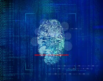  Biometric identity control and approval.concept of security in the future, technology, information and Web address environment through fingerprints.