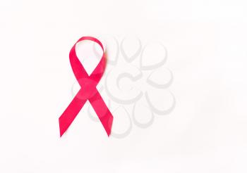  International symbol of the fight against breast cancer, oncology. Pink ribbon on white background. 