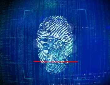 technology bluе abstract  background  scan fingerprint biometric identity , approval.   binary codes.