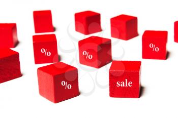 Concept discount. Sale, interest, on red cubes