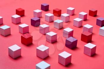 Color cubes, soft focus. Concept of creativity, art,thinking thinking in business. Abstract coral, geometric background