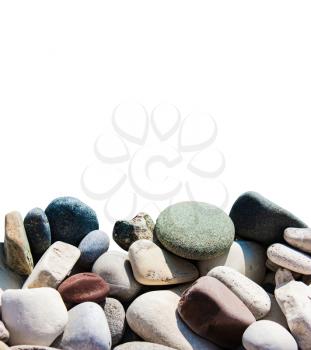 Marine naturally rounded gravel, pebbles. Nature white Background Texture.Close-up.Isolate