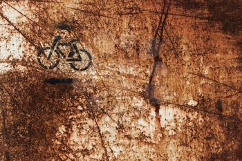 Metallic, iron rusty old background  bicycles drawn