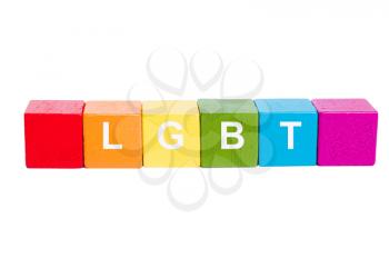LGBT word on cubes of rainbow colors. Isolate
