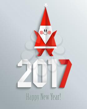 New 2017 year greeting card with Santa made in origami style, vector illustration.