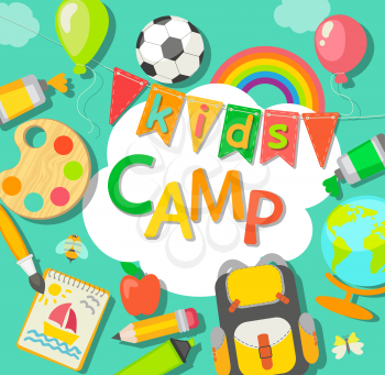 Themed Summer Camp poster in flat style, vector illustration.