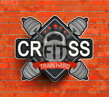 Crossfit emblem, label and badg, logo and fitness gym designed elements for your projects, prints, cards, invitations. Sport illustration, Vector.