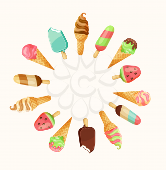 Set of tasty ice cream isolated on white background with the place for your text, vector illustration.