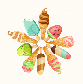 Set of tasty ice cream isolated on white background, vector illustration.