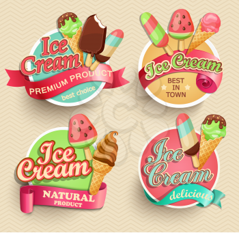 Ice cream emblems, labels and badges collections, vector illustration.