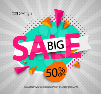 Big sale - bright modern banner with halftone background. Sale and discounts. Vector illustration.