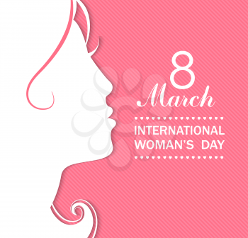 Happy Women's Day celebrations concept with a girl face on pink background. Vector illustration.