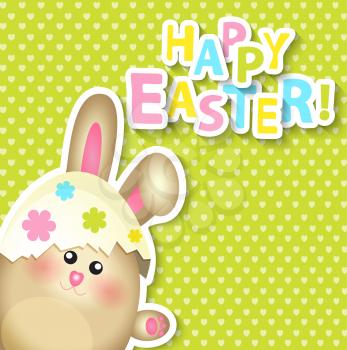 Happy Easter Greeting Card with rabbit, vector illustration.