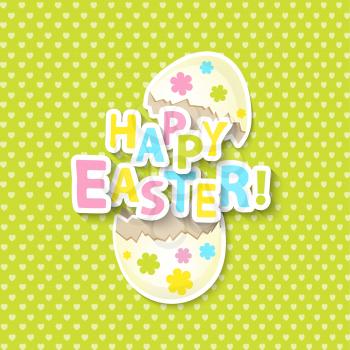 Happy Easter Greeting Card with Cartoon Eggs on the colorful background, vector illustration.