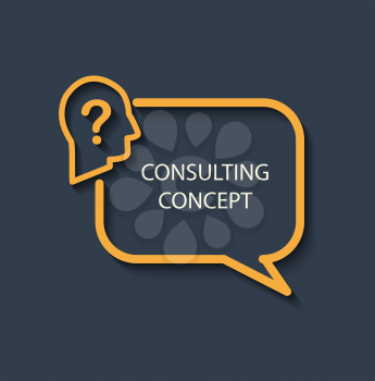 Icon for a consulting concept. Logo business consulting - a bulb with the man's profile with a question mark on a dark gray background. flat design.