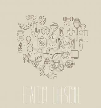 Healthy lifestyle concept in line style. Vector.