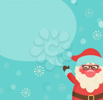 Christmas retro vector illustration. Santa with bubble - template for message, vector illustration.