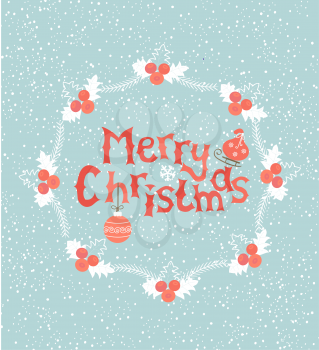 Christmas Greeting Card. Merry Christmas inscription inside frame. Vector illustration.