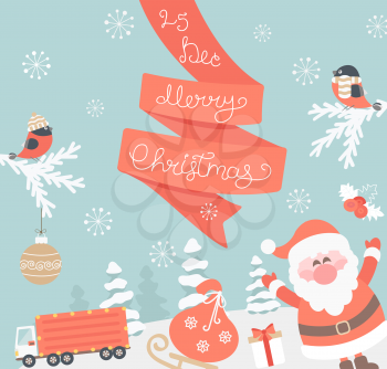 Christmas Greeting Card. Merry Christmas lettering with Santa. Vector illustration.