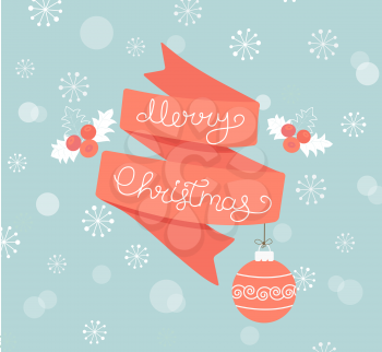 Christmas Greeting Card. Merry Christmas lettering with ball. Vector illustration.
