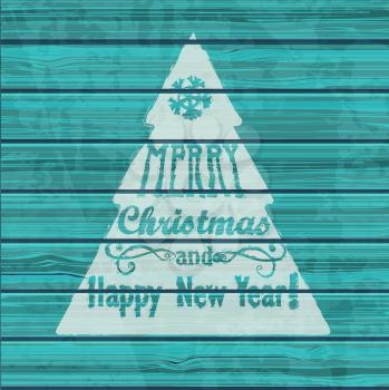 Christmas Greeting Card. Inscription with Christmas and new year on wooden texture. Vector Illustration.