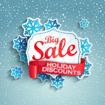 Concept of holiday discount. Big Sale design on a winter background.