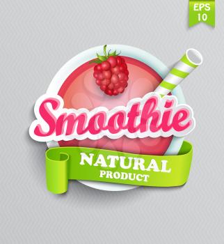 Raspberry smoothie sticer with ribbon Vector illustration.