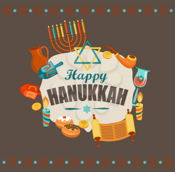 Happy Hanukkah typography card template, banner or flyer. Vector.