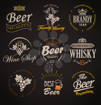 Set of badges and labels elements for alcohol drinks - vector illustration.