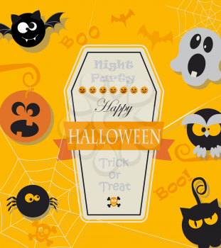 Poster, banner or background with message for Halloween Night Party in flat style. Vector.