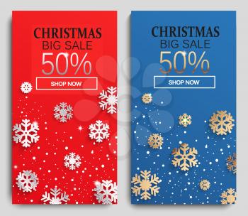 Christmas sale cards. Christmas abstract background with snowflakes. Vector illustration banner.