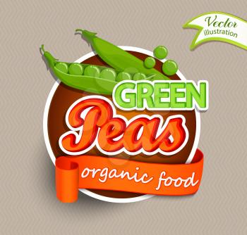 Green peas logo lettering typography food label or sticer. Concept for farmers market, organic food, natural product design.Vector illustration.