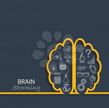 Creative left brain and right brain Idea concept background in paper style with flat set business icon. vector illustration.