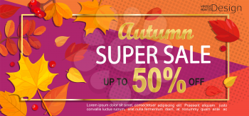 Bright geometric golden autumn super sale banner. Vector illustration.