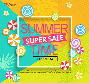 Summer geometric super sale banner. Vector illustration.
