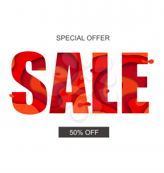 Sale banner with special offer, vector. Half price off.