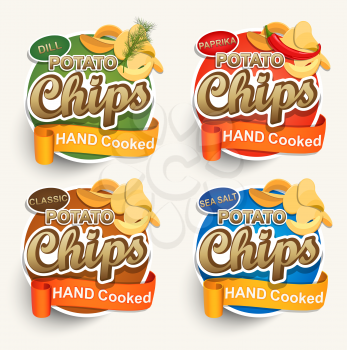 Set of different chips. Vector illustration for cafe and restaurant menu, for packaging, packs and containers.