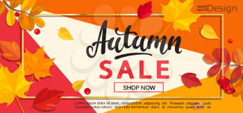 Modern banner for autumn sale on geometric background. Vector illustration.