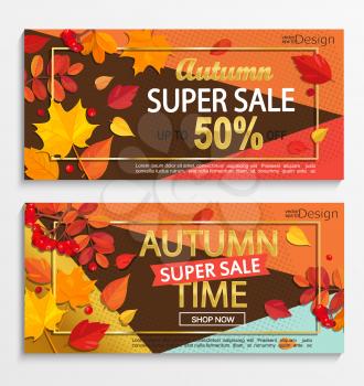 Set of modern banners for autumn super sale. Vector illustration.