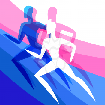 Background with abstract stylized running women. Sport concept for advertising, branding, illustration.