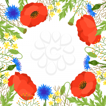 Floral background with pretty spring flowers. Template for invitation and greeting cards.