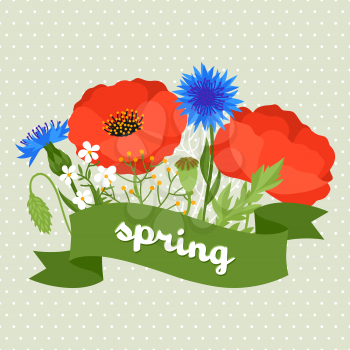 Floral background with pretty spring flowers. Template for invitation and greeting cards.