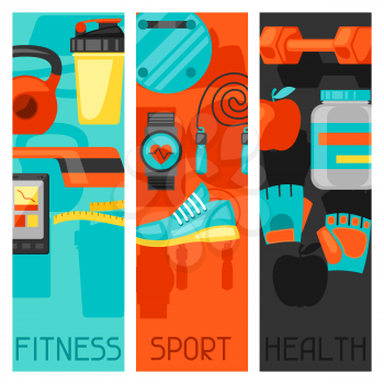 Sports and healthy lifestyle banners with fitness icons. Image can be used on advertising booklets, banners, flayers.