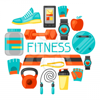 Sports and healthy lifestyle background with fitness icons. Image can be used on advertising booklets, banners, flayers.