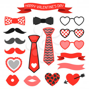 Happy valentines day icons set. Hipster objects and love holiday symbols