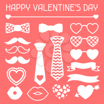 Happy valentines day icons set. Hipster objects and love holiday symbols