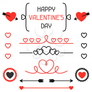 Happy valentines day set of decoration, dividers. Objects and love holiday symbols.