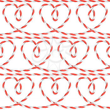 Seamless pattern with hearts from rope. Background can be used for Valentines Day and wedding.