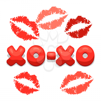 Greeting card with xo-xo and lips. Concept can be used for Valentines Day, wedding or love confession message.